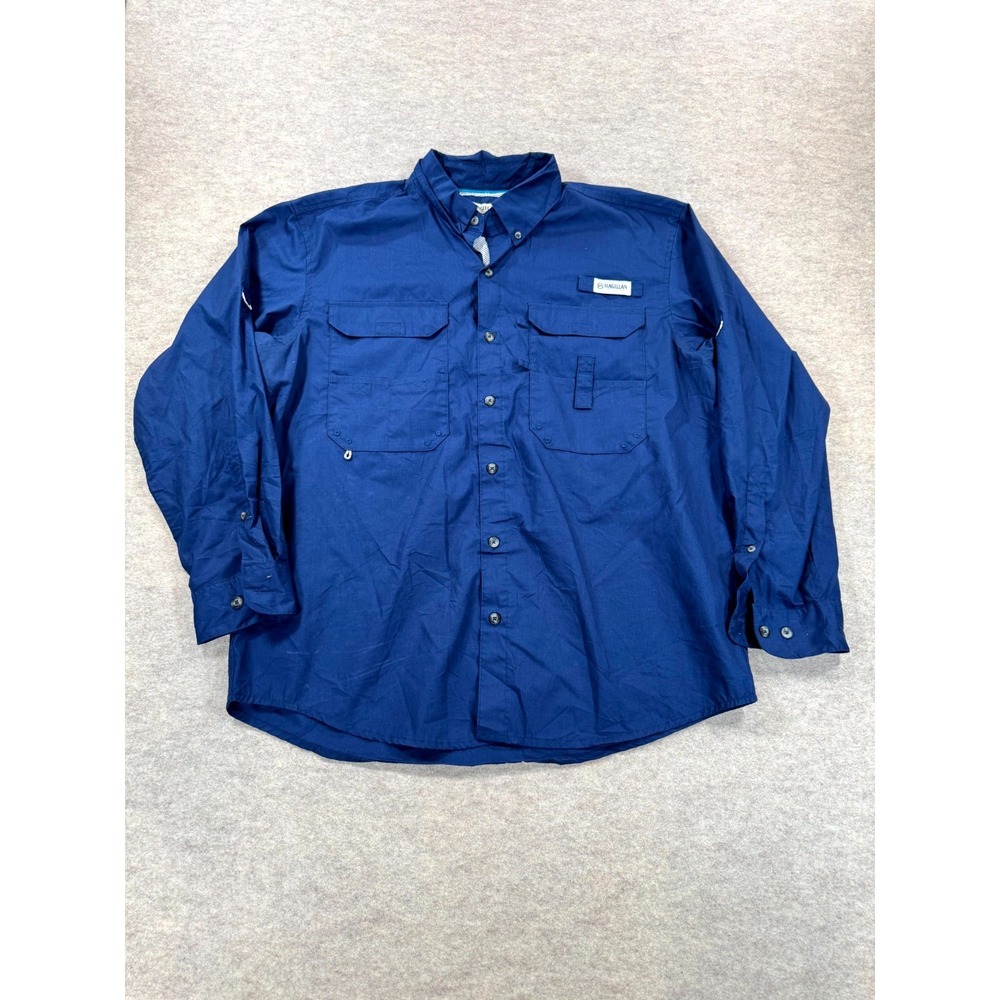 Magellan Outdoors Fish Gear Shirt Mens Large Blue Mag Shield Angler Fit Vented